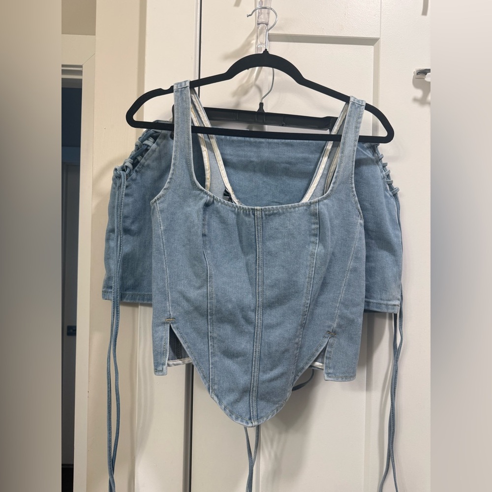 PrettyLittleThing Blue Denim Skirt Set
